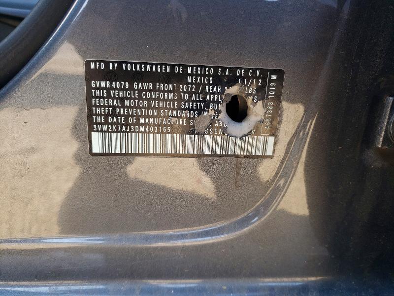 75903425 :رقم المزاد ، 3VW2K7AJ3DM403165 vin ، 2013 Volkswagen Jetta مزاد بيع