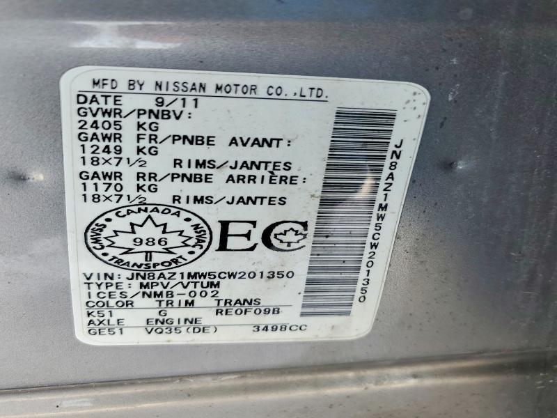 Aukcja sprzedaży 2012 Nissan Murano, vin: JN8AZ1MW5CW201350, numer aukcji: 75918805