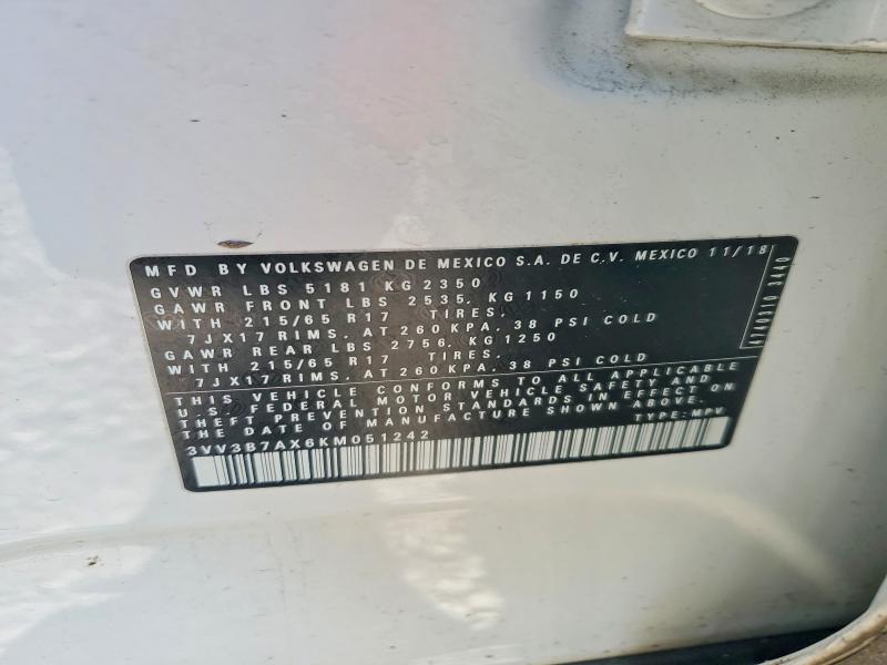 Aukcja sprzedaży 2019 Volkswagen Tiguan, vin: 3VV3B7AX6KM051242, numer aukcji: 76370785