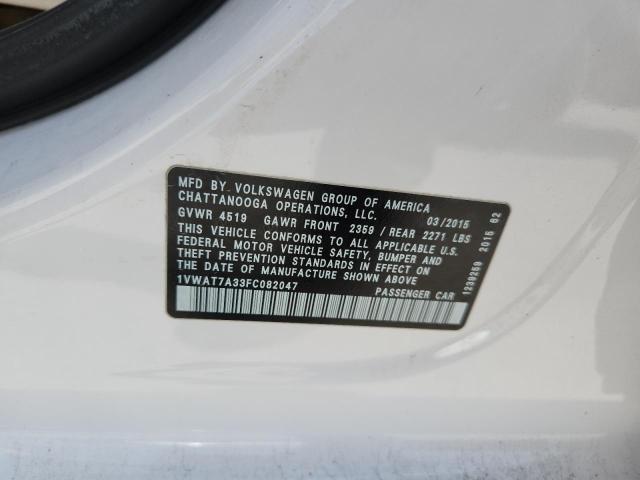 95503175 :رقم المزاد ، 1VWAT7A33FC082047 vin ، 2015 Volkswagen Passat مزاد بيع