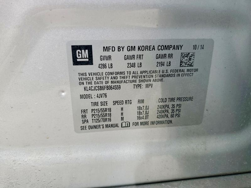 77787305 :رقم المزاد ، KL4CJCSB6FB064559 vin ، 2015 Buick Encore مزاد بيع