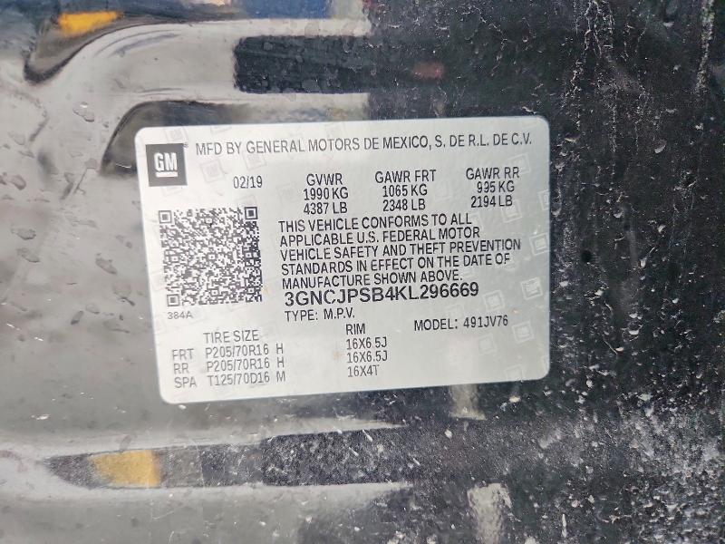 Продаж на аукціоні авто 2019 Chevrolet Trax, vin: 3GNCJPSB4KL296669, номер лоту: 77029655