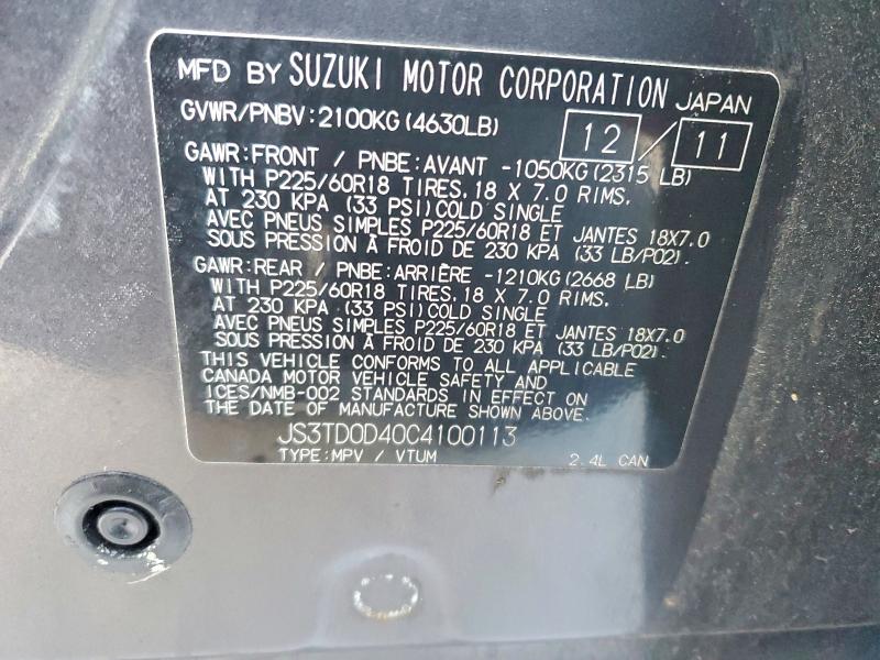 Продаж на аукціоні авто 2012 Suzuki Grand Vita, vin: JS3TD0D40C4100113, номер лоту: 74233575
