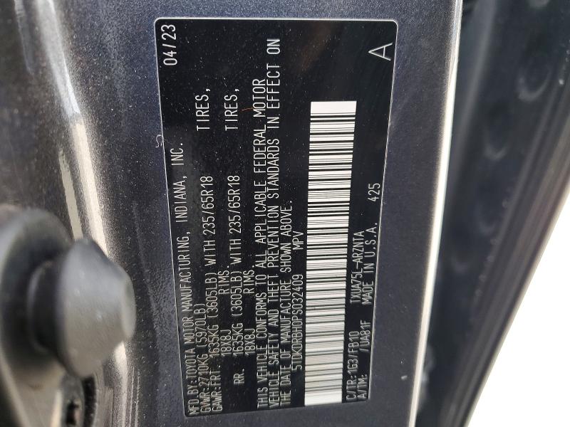 Продажа на аукционе авто 2023 Toyota Highlander, vin: 5TDKDRBH0PS032409, номер лота: 78052535