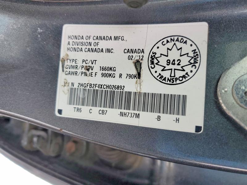 Aukcja sprzedaży 2012 Honda Civic, vin: 2HGFB2F4XCH026892, numer aukcji: 77680975