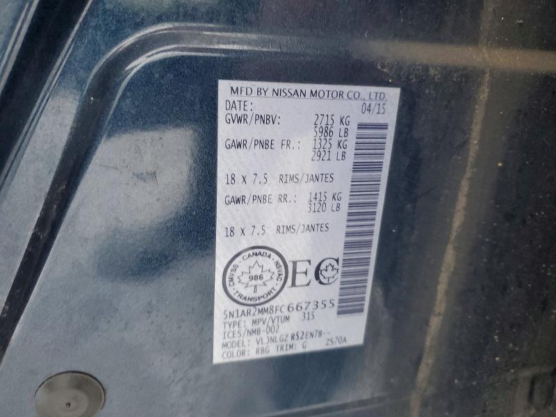 Продажа на аукционе авто 2015 Nissan Pathfinder, vin: 5N1AR2MM8FC667355, номер лота: 77474875
