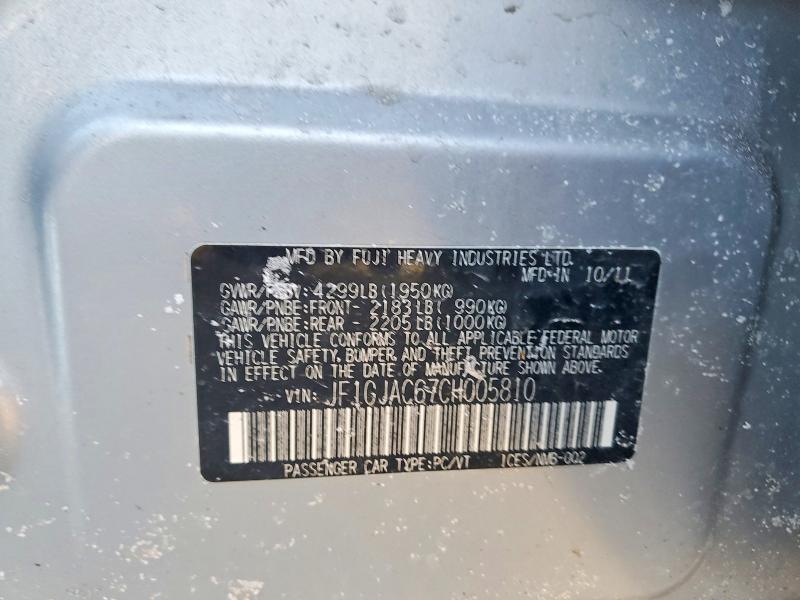 79003065 :رقم المزاد ، JF1GJAC67CH005810 vin ، 2012 Subaru Impreza مزاد بيع