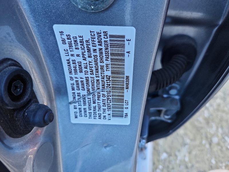 Продажа на аукционе авто 2016 Honda Civic, vin: 19XFC2F51GE241342, номер лота: 74703725