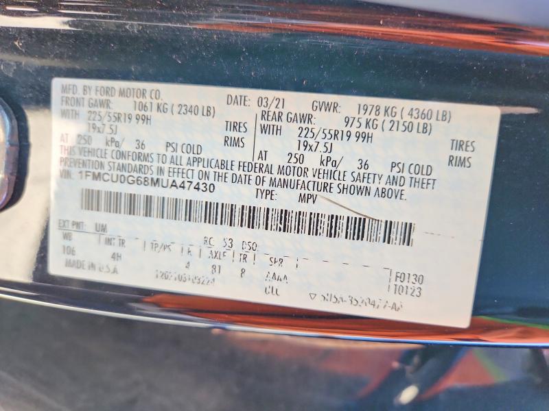 79518075 :رقم المزاد ، 1FMCU0G68MUA47430 vin ، 2021 Ford Escape مزاد بيع