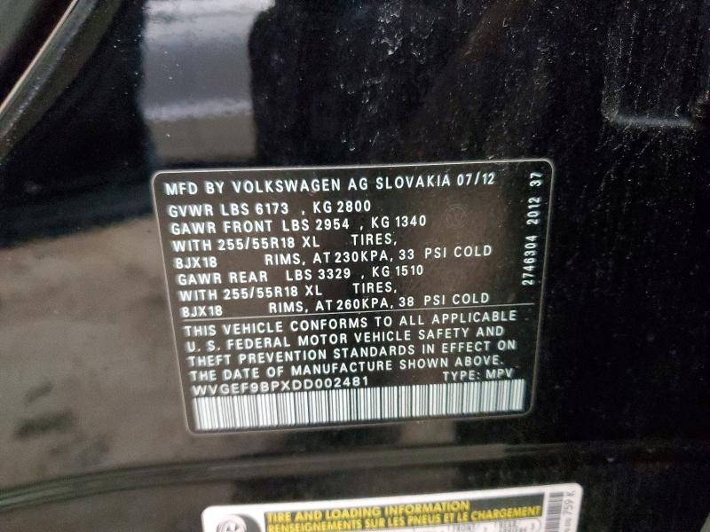 Продажа на аукционе авто 2013 Volkswagen Touareg V6, vin: WVGEF9BPXDD002481, номер лота: 77275115