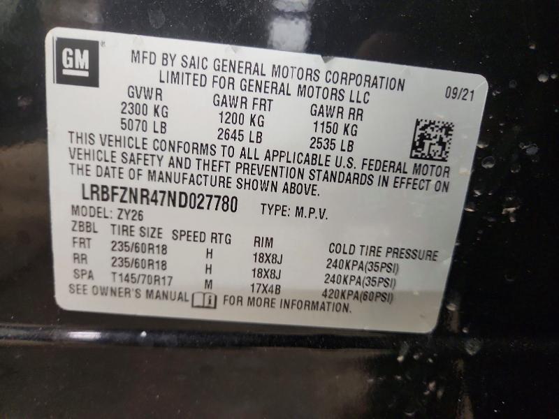 78346295 :رقم المزاد ، LRBFZNR47ND027780 vin ، 2022 Buick Envision مزاد بيع