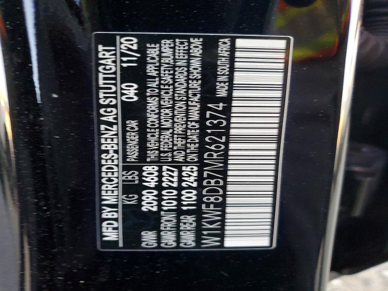 2021 Mercedes-benz C მანქანა იყიდება აუქციონზე, vin: W1KWF8DB7MR621374, აუქციონის ნომერი: 78484035