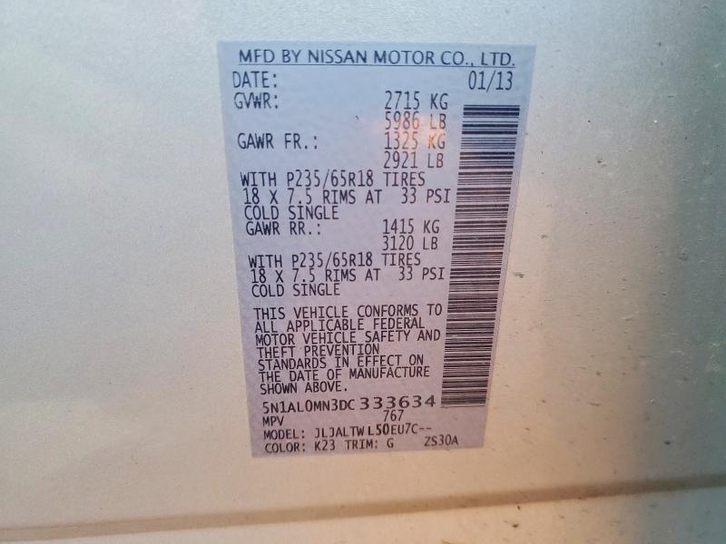 77542645 :رقم المزاد ، 5N1AL0MN3DC333634 vin ، 2013 Infiniti Jx35 مزاد بيع