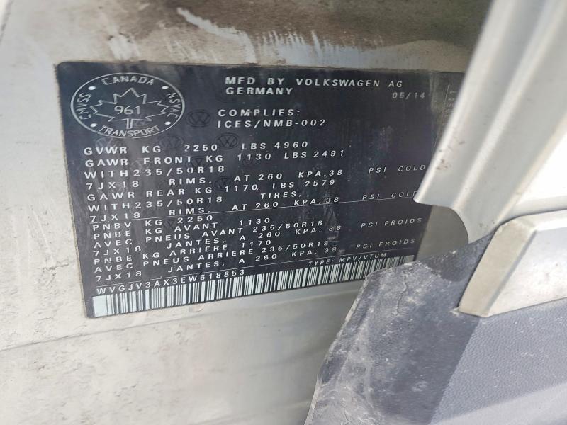 74913515 :رقم المزاد ، WVGJV3AX3EW618853 vin ، 2014 Volkswagen Tiguan S مزاد بيع