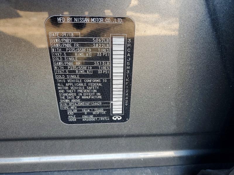 Aukcja sprzedaży 2019 Infiniti Qx50, vin: 3PCAJ5M31KF124429, numer aukcji: 75271695