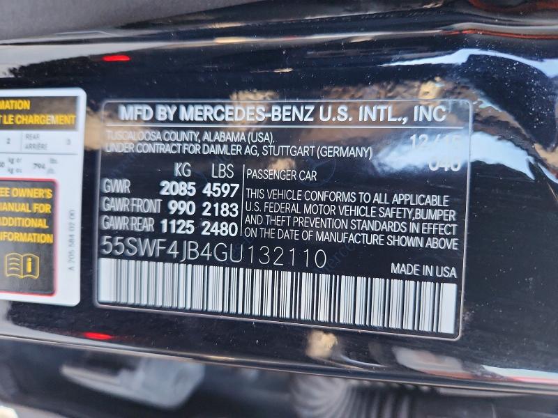 77019435 :رقم المزاد ، 55SWF4JB4GU132110 vin ، 2016 Mercedes-benz C مزاد بيع