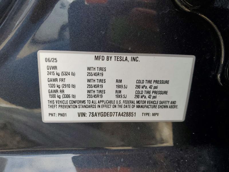 Продажа на аукционе авто 2026 Tesla Model Y, vin: 7SAYGDED7TA428851, номер лота: 76982985
