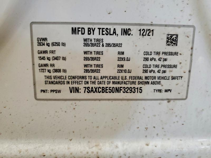 Продажа на аукционе авто 2022 Tesla Model X, vin: 7SAXCBE50NF329315, номер лота: 78523205
