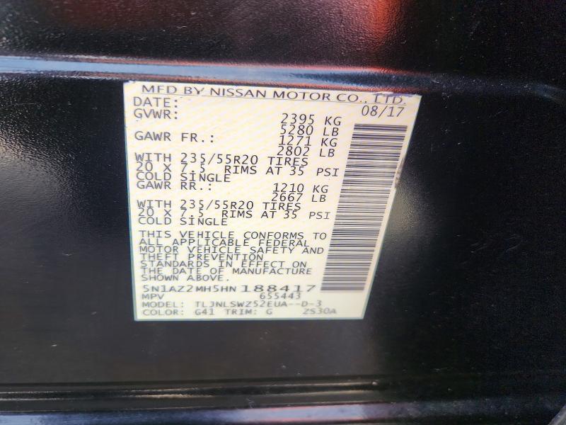 Продажа на аукционе авто 2017 Nissan Murano, vin: 5N1AZ2MH5HN188417, номер лота: 79064515