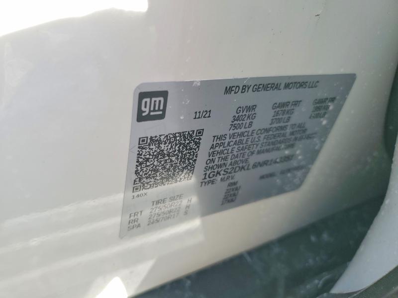 Продаж на аукціоні авто 2022 Gmc Yukon, vin: 1GKS2DKL6NR143351, номер лоту: 76093435