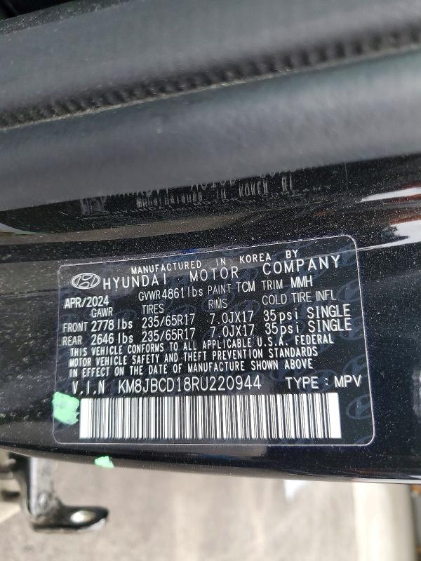 97887065 :رقم المزاد ، KM8JBCD18RU220944 vin ، 2024 Hyundai Tucson مزاد بيع