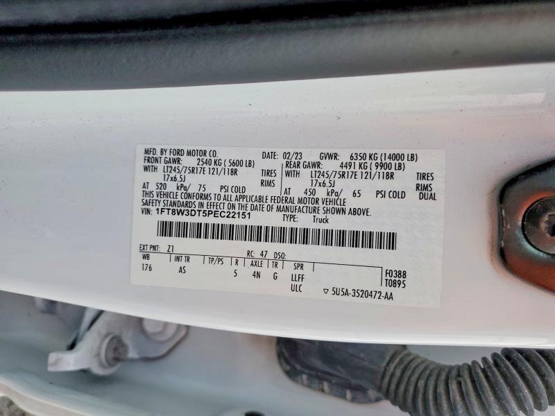 75302335 :رقم المزاد ، 1FT8W3DT5PEC22151 vin ، 2023 Ford F350 Super مزاد بيع
