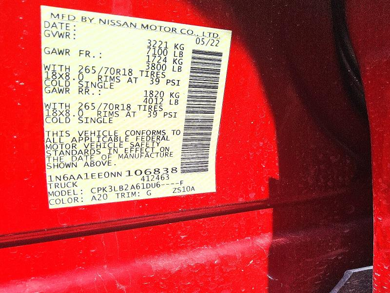 Продаж на аукціоні авто 2022 Nissan Titan, vin: 1N6AA1EE0NN106838, номер лоту: 93321685