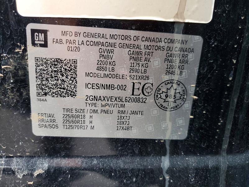 Aukcja sprzedaży 2020 Chevrolet Equinox, vin: 2GNAXVEX5L6200832, numer aukcji: 78400205