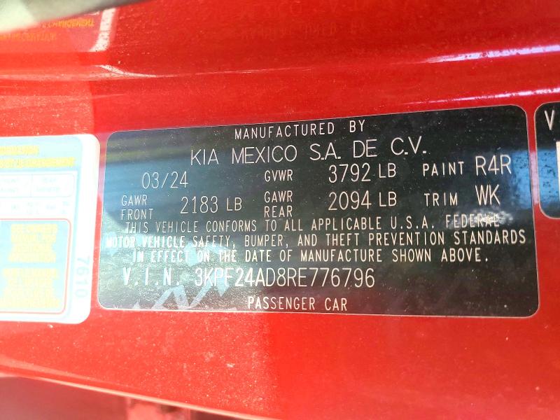78129065 :رقم المزاد ، 3KPF24AD8RE776796 vin ، 2024 Kia Forte مزاد بيع
