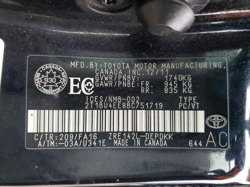 76312785 :رقم المزاد ، 2T1BU4EE8BC751719 vin ، 2011 Toyota Corolla مزاد بيع