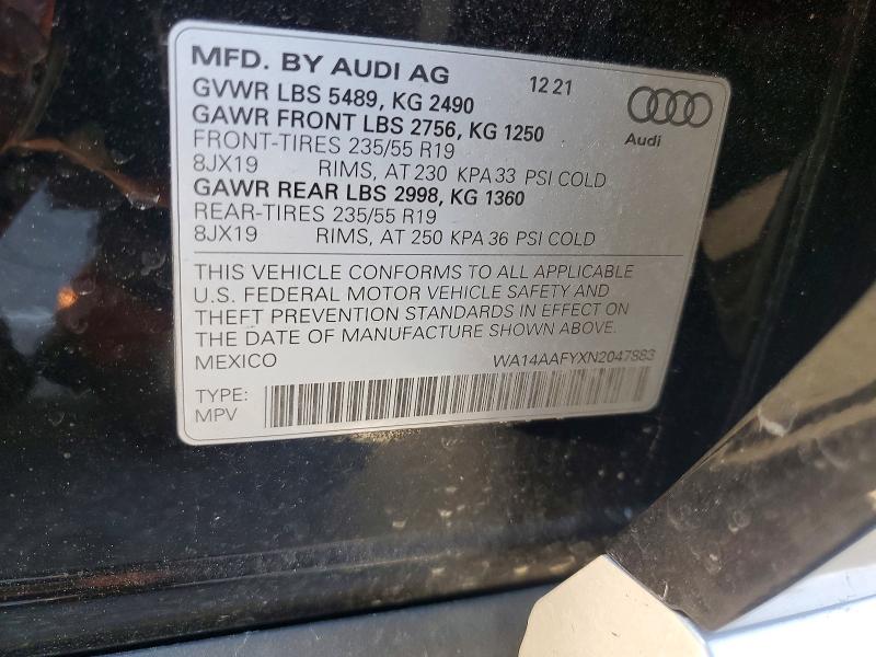 Продажа на аукционе авто 2022 Audi Q5, vin: WA14AAFYXN2047883, номер лота: 76668045