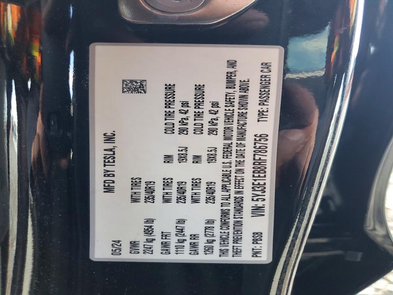 Продаж на аукціоні авто 2024 Tesla Model 3, vin: 5YJ3E1EB8RF786756, номер лоту: 77696265