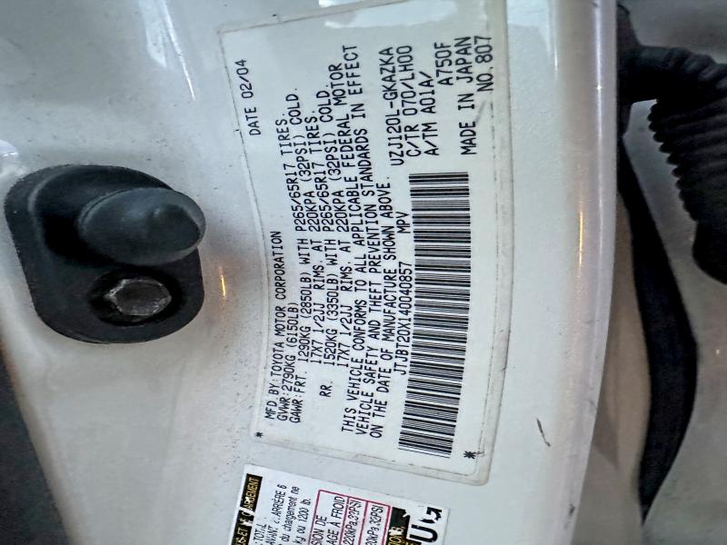 Продаж на аукціоні авто 2004 Lexus Gx 470, vin: JTJBT20X140040857, номер лоту: 77435565