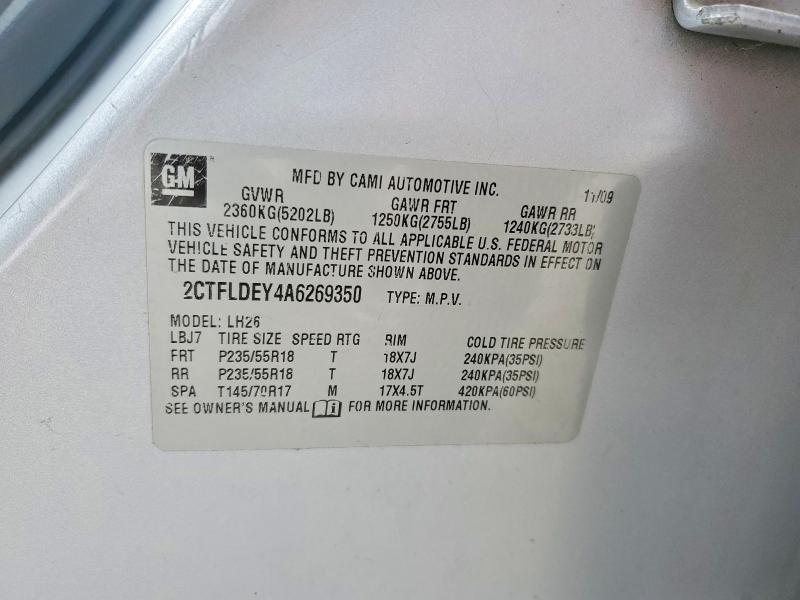 77933275 :رقم المزاد ، 2CTFLDEY4A6269350 vin ، 2010 Gmc Terrain مزاد بيع