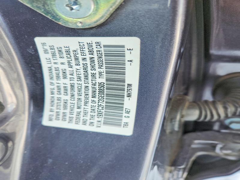 Продажа на аукционе авто 2016 Honda Civic, vin: 19XFC2F72GE088505, номер лота: 74587015
