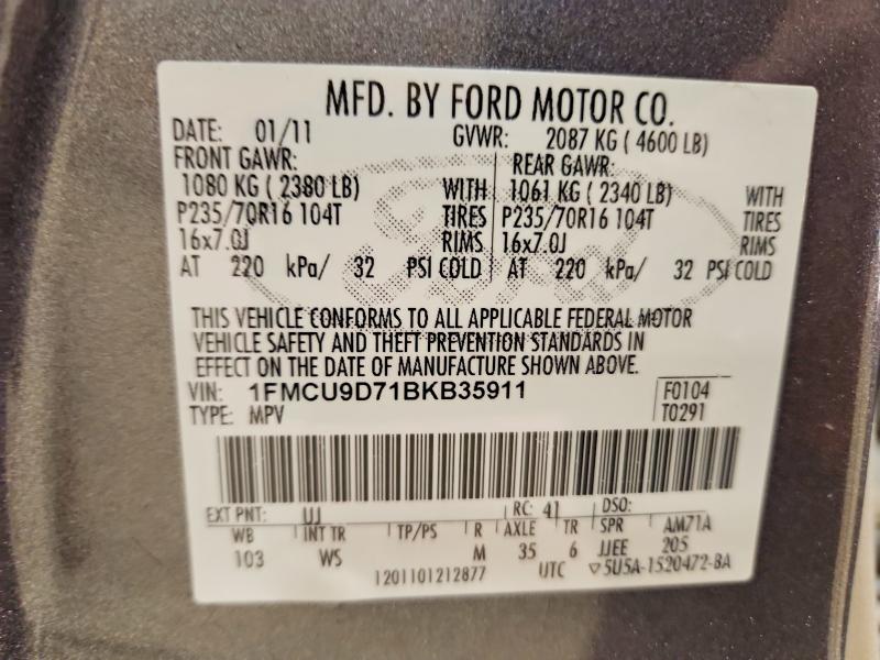 77292325 :رقم المزاد ، 1FMCU9D71BKB35911 vin ، 2011 Ford Escape Xlt مزاد بيع