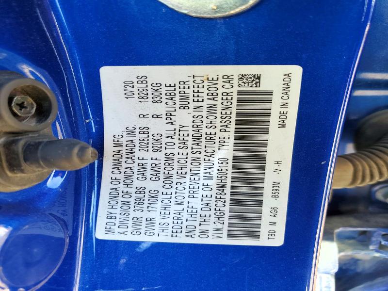 Продажа на аукционе авто 2021 Honda Civic, vin: 2HGFC2F84MH505150, номер лота: 79245995
