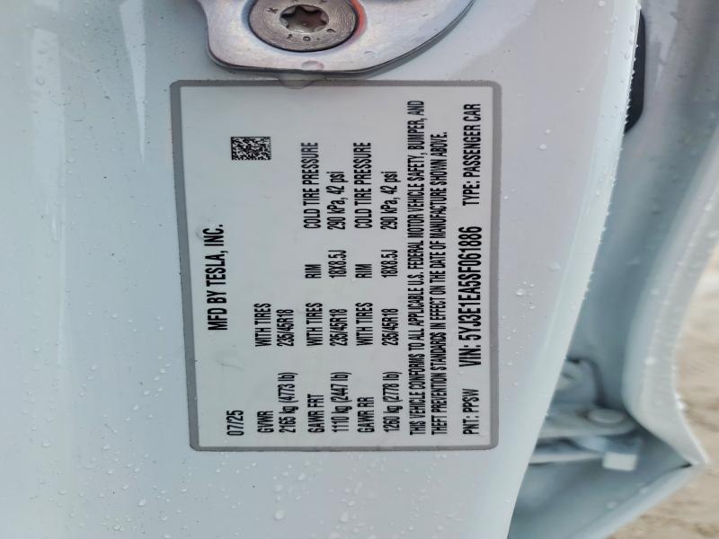 Продаж на аукціоні авто 2025 Tesla Model 3, vin: 5YJ3E1EA5SF061886, номер лоту: 75960085