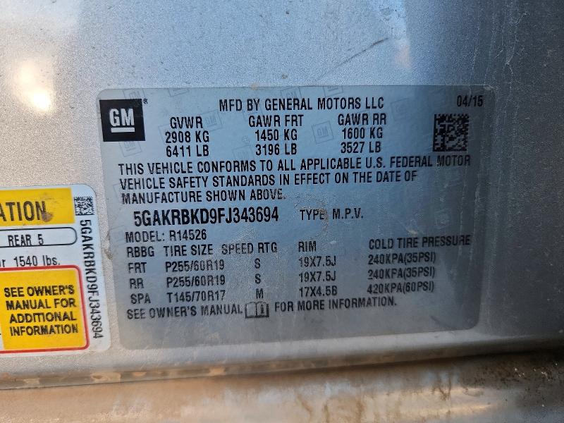 76864835 :رقم المزاد ، 5GAKRBKD9FJ343694 vin ، 2015 Buick Enclave مزاد بيع