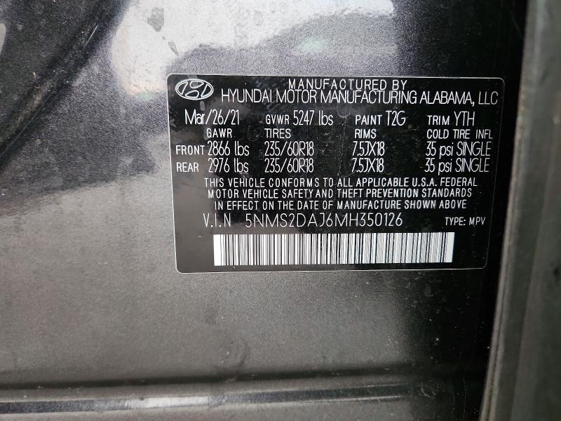 Продаж на аукціоні авто 2021 Hyundai Santa Fe, vin: 5NMS2DAJ6MH350126, номер лоту: 76517985
