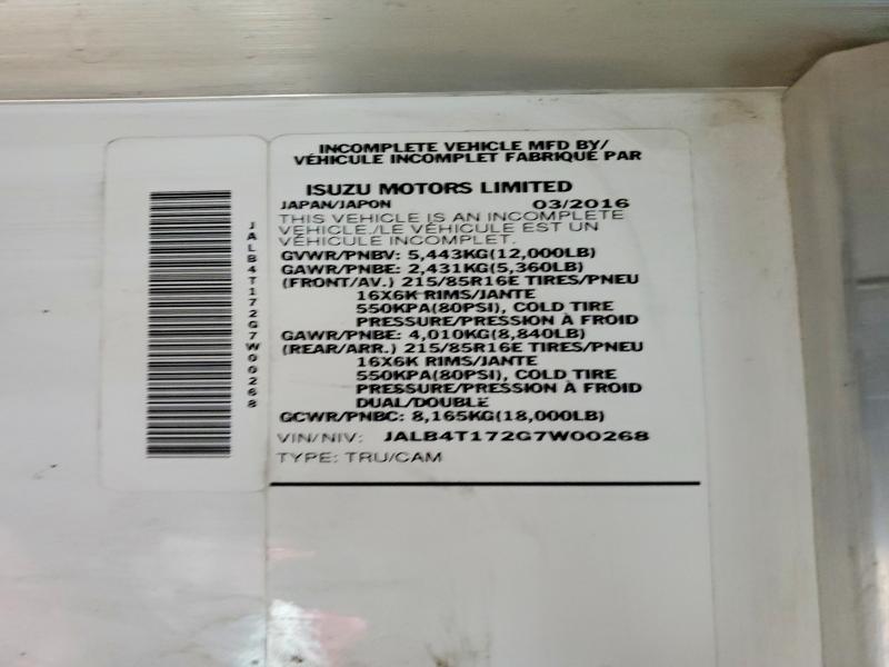 46921006 :رقم المزاد ، JALB4T172G7W00268 vin ، 2016 Isuzu Npr مزاد بيع
