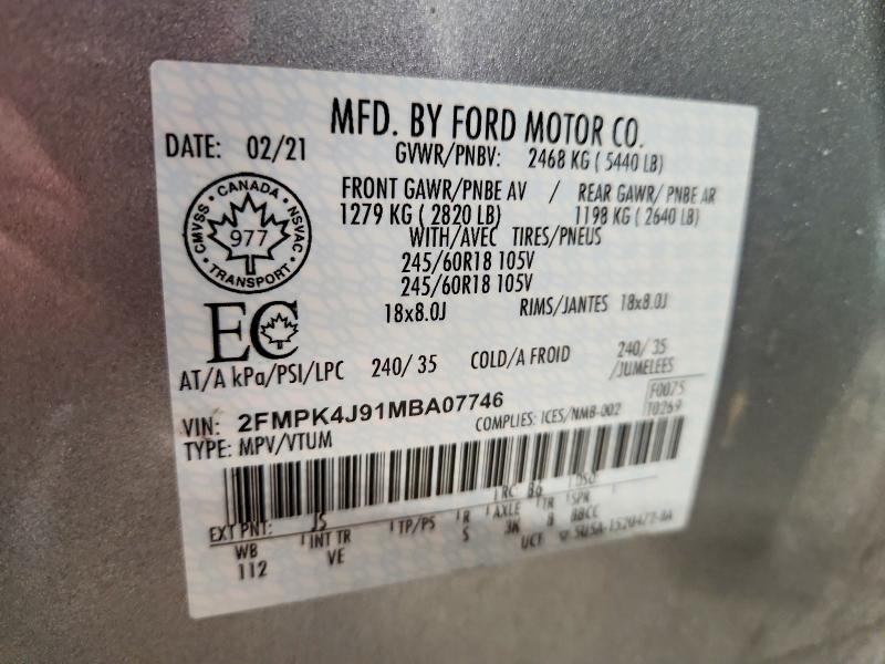 Продажа на аукционе авто 2021 Ford Edge, vin: 2FMPK4J91MBA07746, номер лота: 77264025