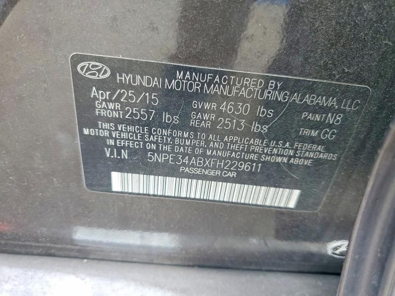 2015 Hyundai Sonata მანქანა იყიდება აუქციონზე, vin: 5NPE34ABXFH229611, აუქციონის ნომერი: 77265395
