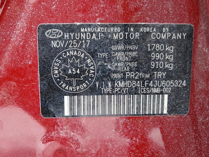 75223655 :رقم المزاد ، KMHD84LF4JU605324 vin ، 2018 Hyundai Elantra مزاد بيع