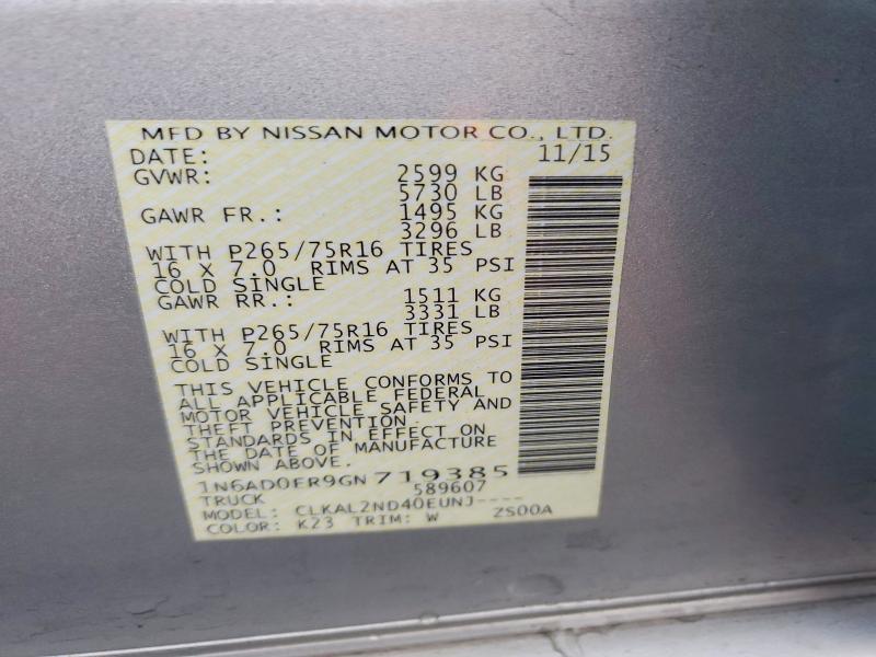 77148725 :رقم المزاد ، 1N6AD0ER9GN719385 vin ، 2016 Nissan Frontier مزاد بيع