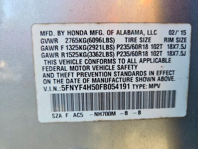Продаж на аукціоні авто 2015 Honda Pilot Exl, vin: 5FNYF4H50FB054191, номер лоту: 76643205