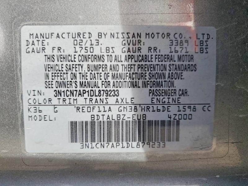 Aukcja sprzedaży 2013 Nissan Versa, vin: 3N1CN7AP1DL879233, numer aukcji: 78382005