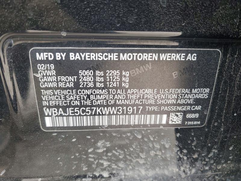 77867035 :رقم المزاد ، WBAJE5C57KWW31917 vin ، 2019 Bmw 540 مزاد بيع