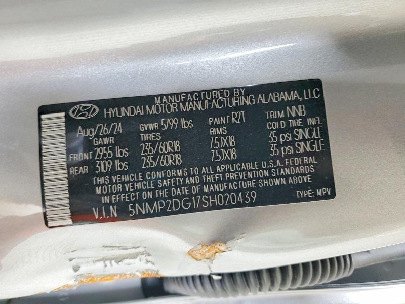 77494465 :رقم المزاد ، 5NMP2DG17SH020439 vin ، 2025 Hyundai Santa Fe Hybrid مزاد بيع