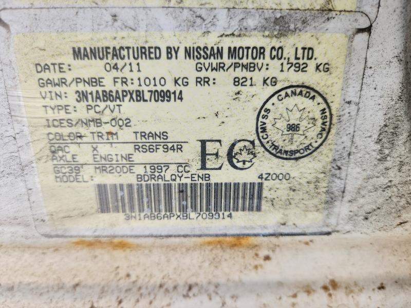 76732875 :رقم المزاد ، 3N1AB6APXBL709914 vin ، 2011 Nissan Sentra مزاد بيع